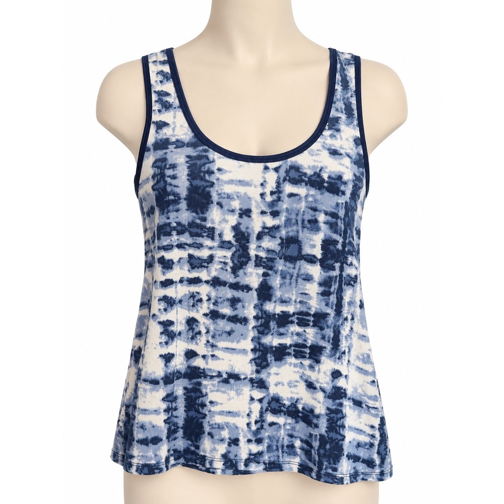 Lucky Brand Womens Blue White Tie Dye Sleeveless Scoop Neck Tank Top Large